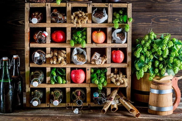 Fresh beer ingredients in cellar — Stock Photo, Image