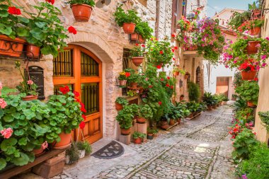 Street in small town in Italy in summer, Umbria clipart