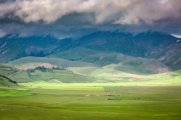 Vallei in Castelluccio at zomer, Umbrië, Italië — Stockfoto