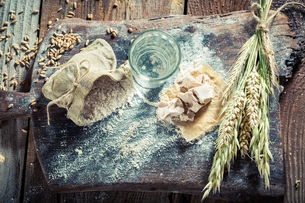 Homemade ingredients for bread and buns with whole grains — Stock Photo, Image