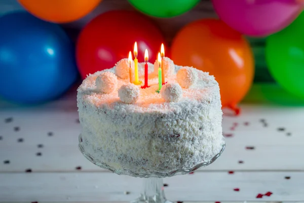 Coconut cake for birthday — Stock Photo, Image