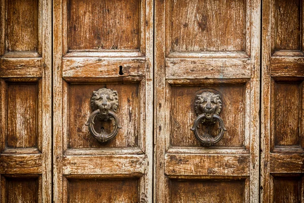 Rustieke houten deur met knockers als achtergrond — Stockfoto