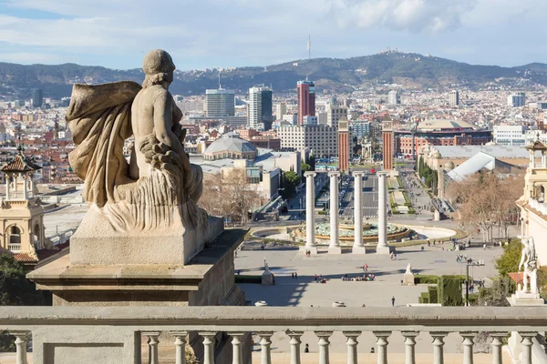 View from Montjuic to Plaza de Espana in Barcelona — Stock Photo, Image