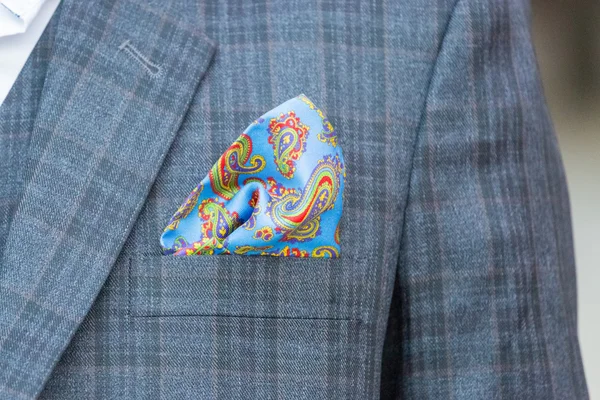 Closeup of colorful pocket square
