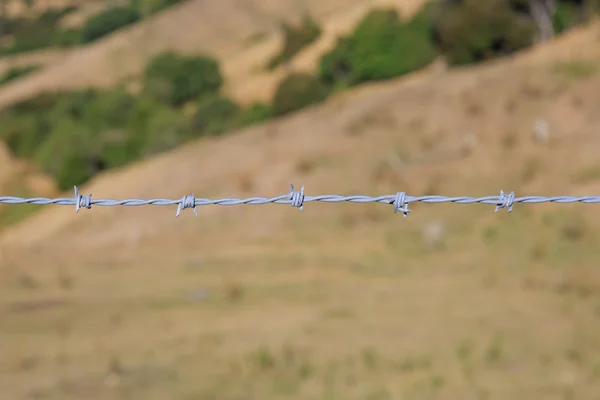 New barbed wire in front of a natural area — Stock Photo, Image