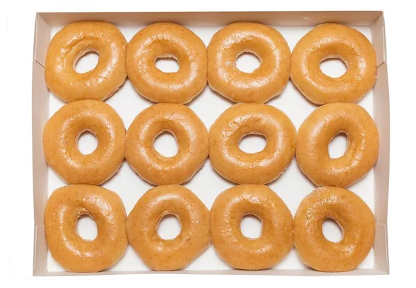 Kutudaki Çeşitli Jöleli Donutların Üstteki Görüntüsü Sağlıksız Gıda Konsepti — Stok fotoğraf