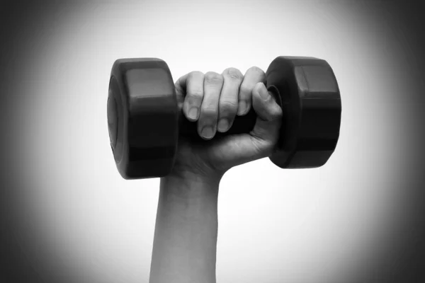 Woman Hand Holding Dumbbell Right Hand Black White Tone Isolated — Stock Photo, Image