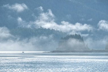 Güneydoğu Alaska 'da buzlu düzlük yakınlarında sis var.