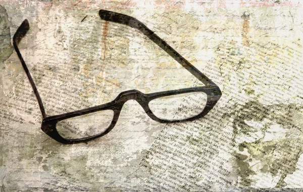 Óculos de leitura com sobreposição de texto — Fotografia de Stock