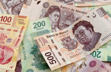Mexican Peso bank notes background clipart