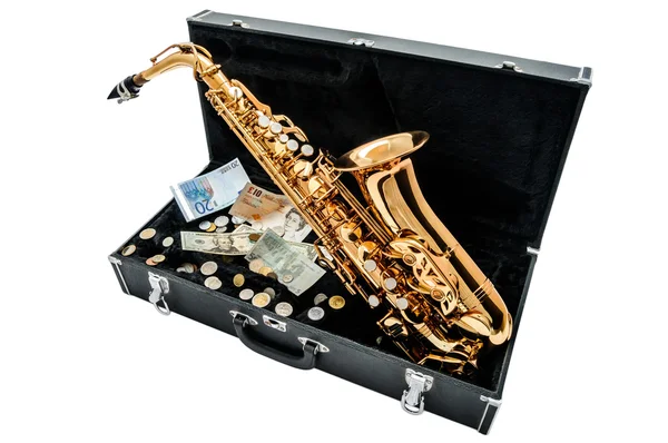 Saxophone with money — Stock Photo, Image