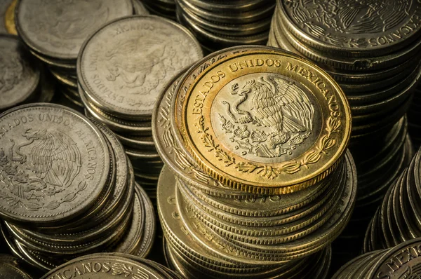 Stacked Mexican Peso Coins — Stock Photo, Image