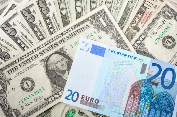 Euró és a dollár számlák — Stock Fotó
