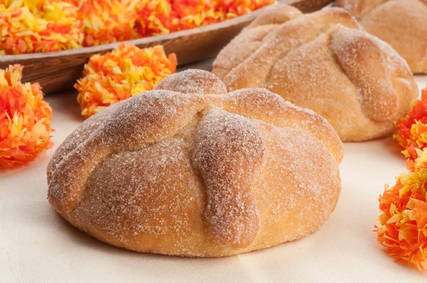 Sladký chléb nazývají (Pan de Muerto) těšil během Dušičky — Stock fotografie