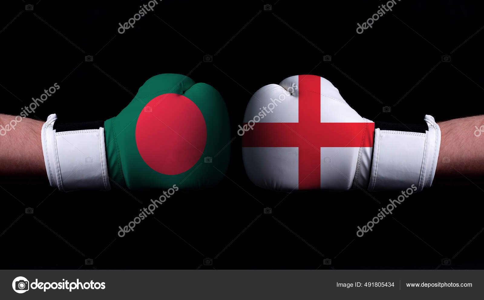 Two Hands Wearing Boxing Gloves England Bahrain Flag Boxing Competition