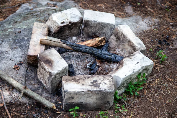 fire pit made of bricks in the forest. an extinct fire