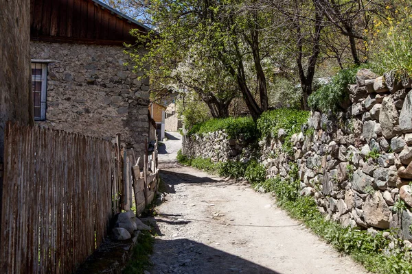 Una Estrecha Carretera Entre Casas Pueblo Camino Tierra Entre Vallas — Foto de Stock