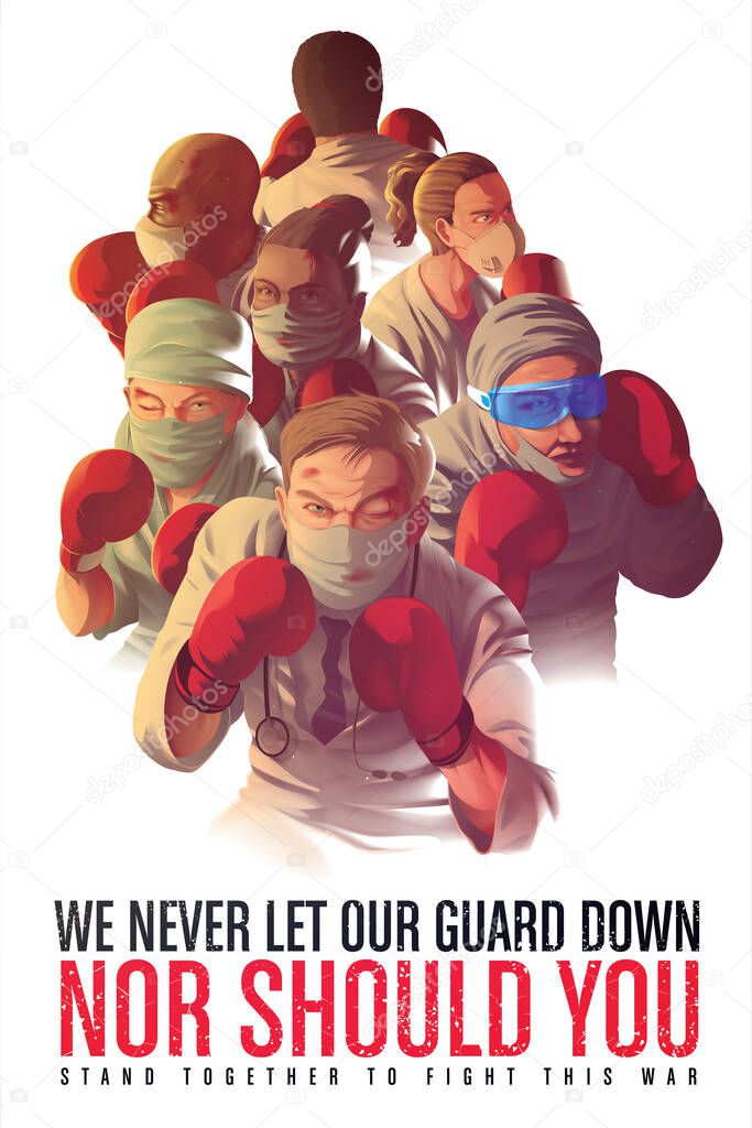 vector illustration of an awareness poster to encourage the healthcare workers who risk their lives at the frontline during the pandemic crisis
