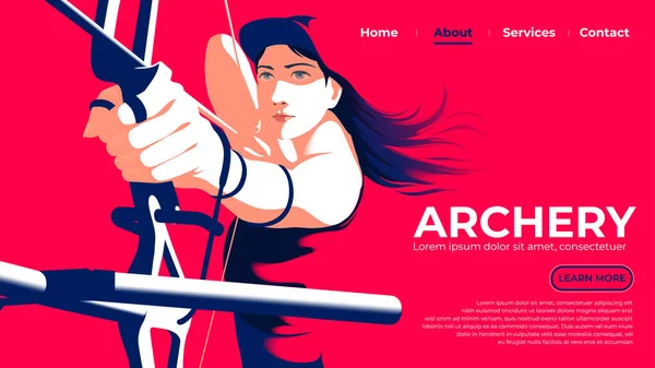 Illustration Vectorielle Pour Une Page Destination Archer Femelle Tire Arc — Image vectorielle