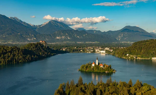 Une Image Lac Bled Paysage Environnant Avec Île Lac Bled — Photo