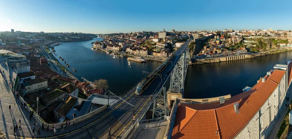 Panoráma Kép Porto Bemutatja Város Douro Folyó Luis Híd Míg — Stock Fotó