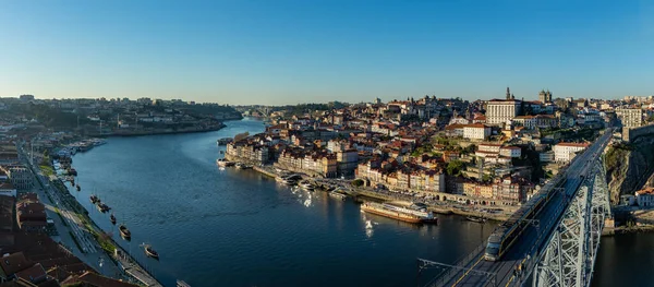 Een Panoramafoto Van Porto Met Stad Rivier Douro Luis Brug — Stockfoto
