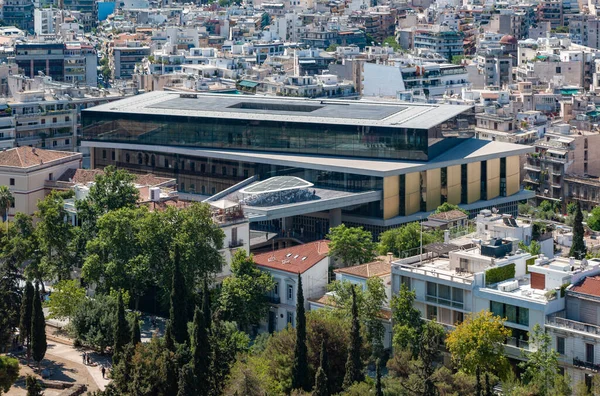 A picture of the Acropolis Museum as seen from the Acropolis of Athens.