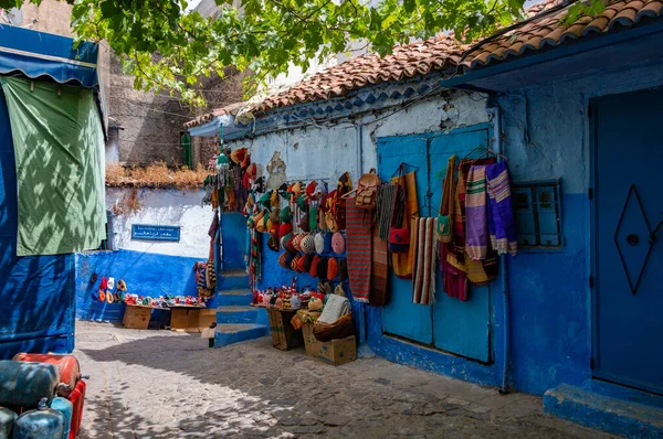 Una Foto Negozio Colorato Nelle Strade Blu Chefchaouen — Foto Stock