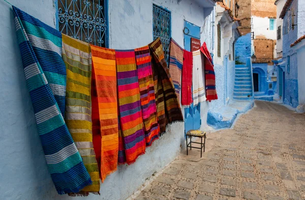 Una Foto Negozio Colorato Nelle Strade Blu Chefchaouen — Foto Stock