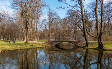 Lazienki Parkı 'ndaki bir göletin resmi.).