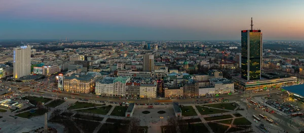Obraz Panoramy Południowej Części Warszawy Zachodzie Słońca — Zdjęcie stockowe