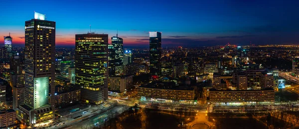 Imagen Panorámica Del Distrito Financiero Varsovia Atardecer Atardecer — Foto de Stock