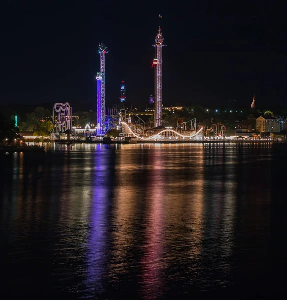 Une Photo Parc Attractions Grona Lund Nuit — Photo