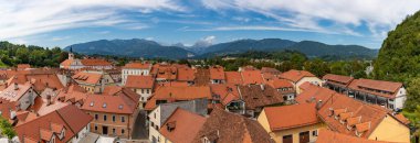 A panorama picture of Kamnik and the surrounding landscape. clipart