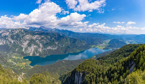 Une Image Panoramique Lac Bohinj Vue Station Ski Vogel — Photo