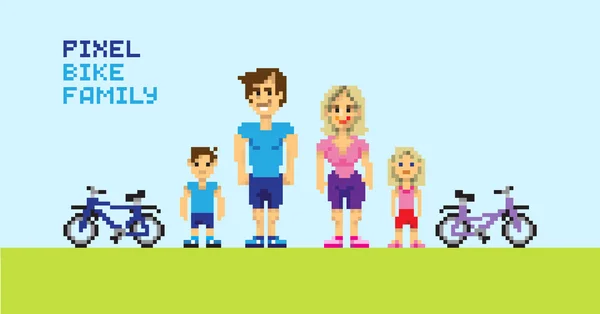 Pixel fiets familie — Stockvector