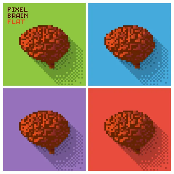 Conjunto de pixel cerebro humano en un diseño plano — Vector de stock