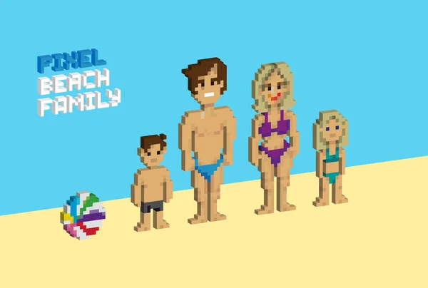 3D pixel beach rodina — Stockový vektor