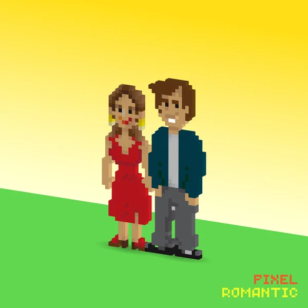 3d Pixel романтическая пара — стоковый вектор
