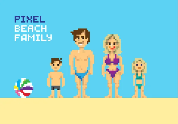 Pixel beach rodina, — Stockový vektor