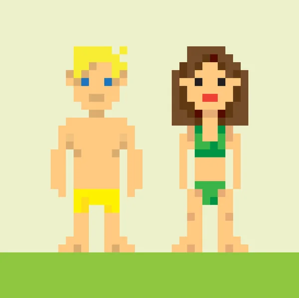 Pixel fille et pixel garçon — Image vectorielle