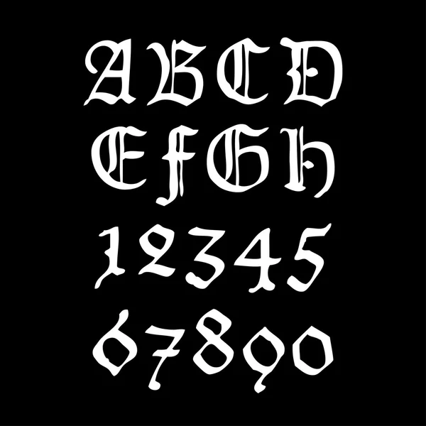 Oude gothical handgeschreven cijfers en letters — Stockvector