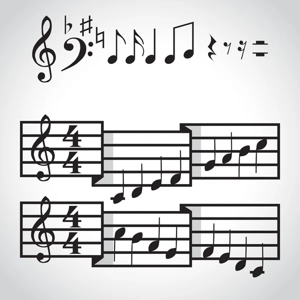 Музыкальные шкалы и бары с нотами — стоковый вектор