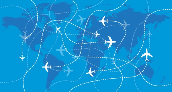 Flugzeuge über der Weltkarte — Stockvektor