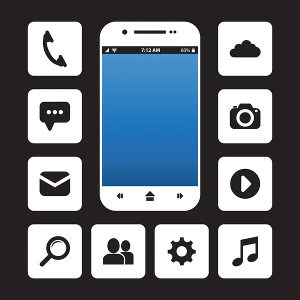 Cellphone with app icons — Stock Vector
