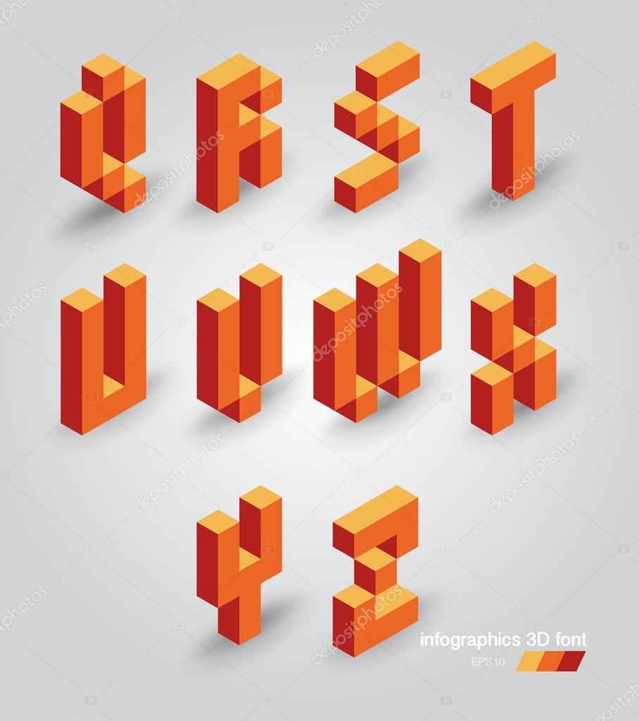 Set of 3d pixel letters