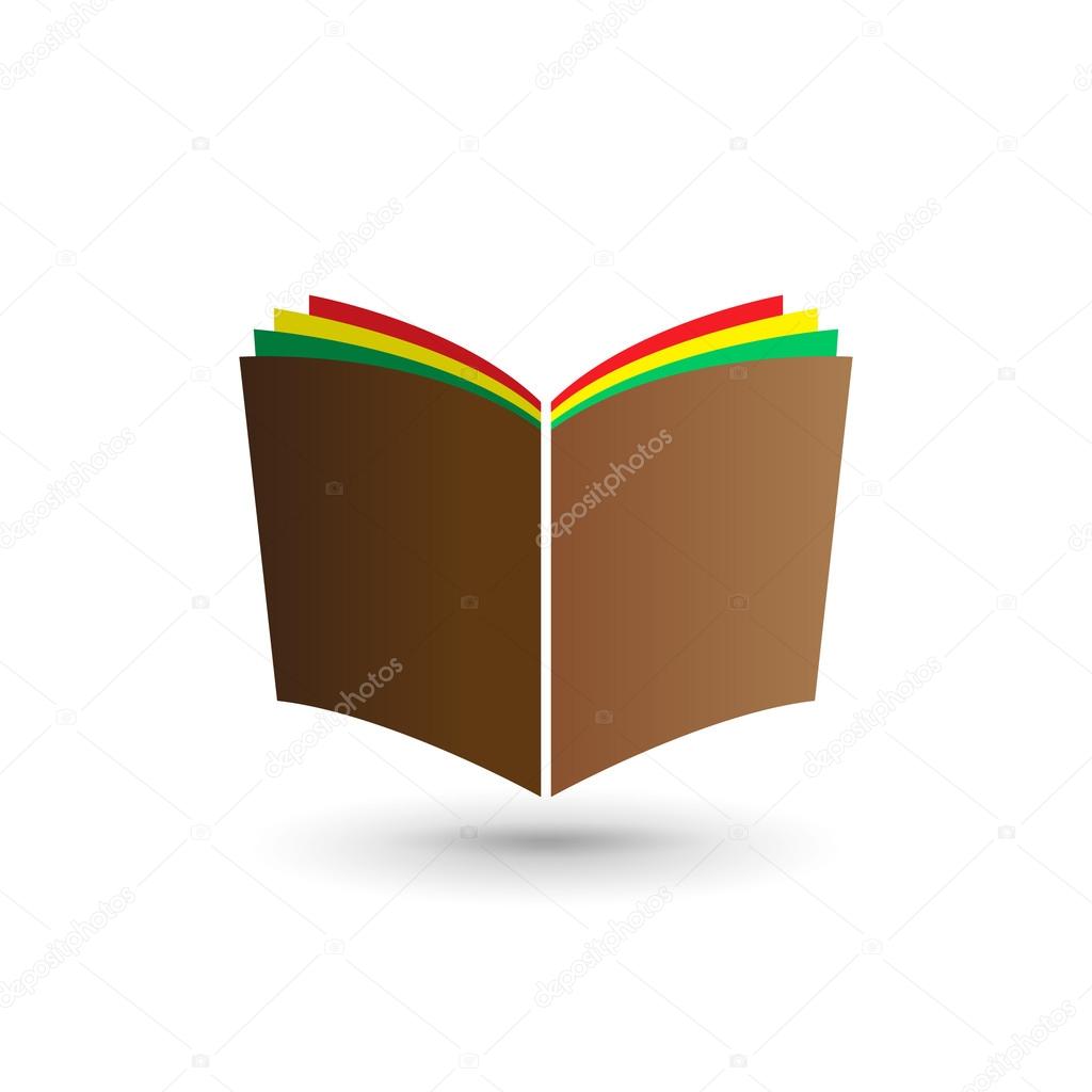 Open book (or magazine) logo with colorful pages