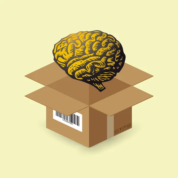Cérebro em caixa de papel — Vetor de Stock