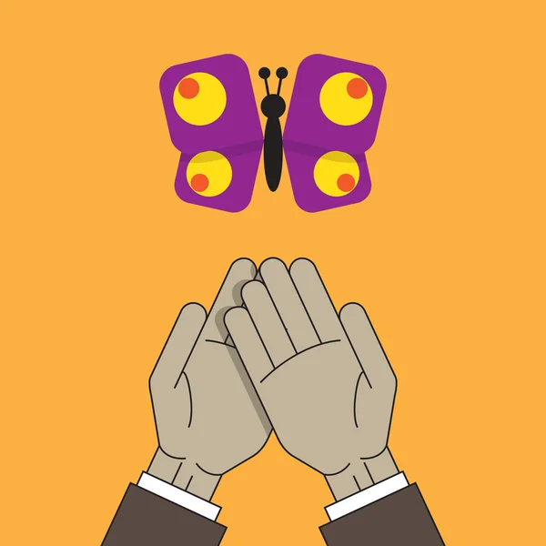 Menselijke handen en vlinder — Stockvector