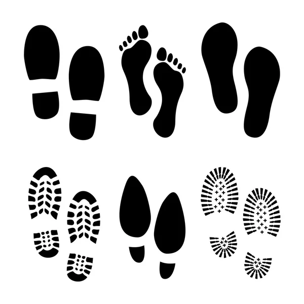 Set of footprints and shoes, — Stock Vector